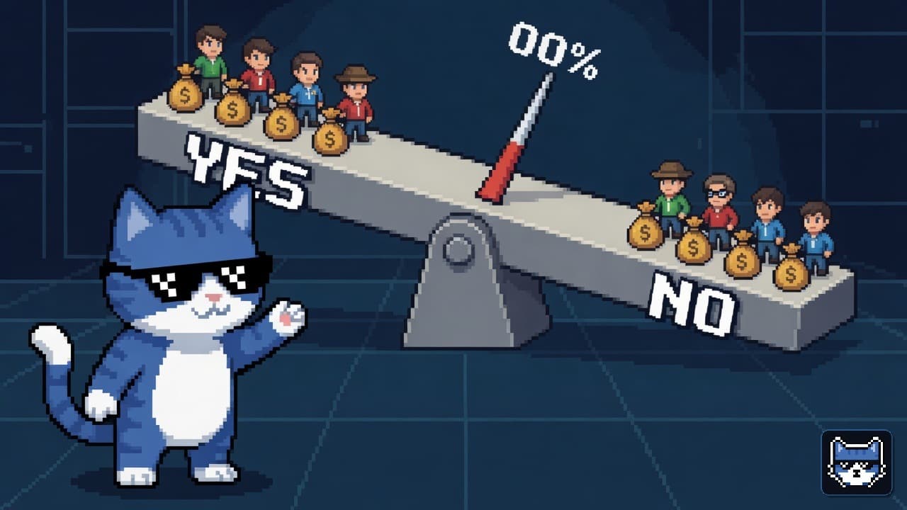 Blue Chatito cat with thug glasses and white muzzle teaching a YES-NO probability scale