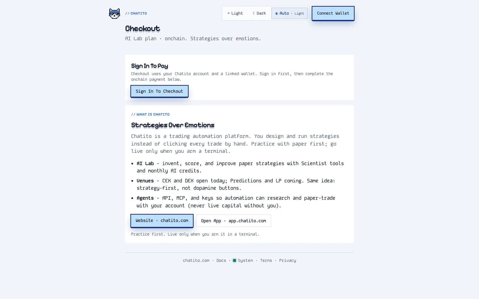 Standalone AI Lab checkout page without dashboard chrome